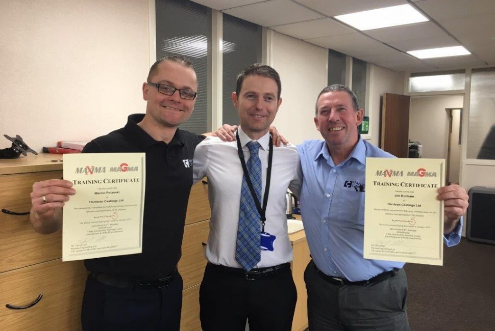 Harrison Castings' Technical Engineer and Technical Manager displaying their Magma training certificates